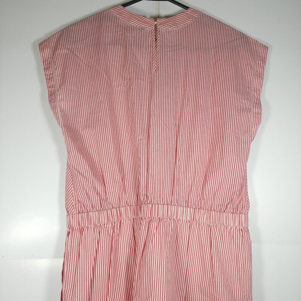 Comptoir Des Cotonniers Women's SzM Red Striped Short Sleeve V Neck Dress Nwt - Picture 8 of 11